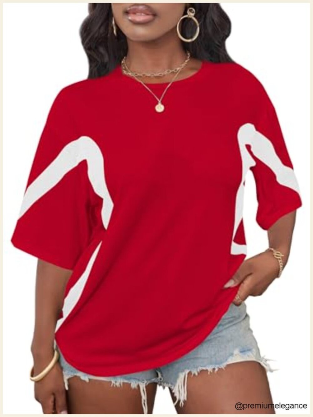 Oversized Color Block Graphic Tee Short Sleeve Crew Neck Casual Top - Picture 1 of 5
